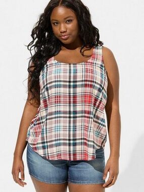 Torrid Challis Back Criss Cross Plaid Tank Size 2 (18/20/2X) EUC Preppy Classic